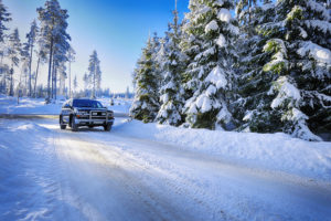 car, suv, driving in snowy winter